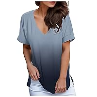 Dressy Tops for Women Wedding Guest 3/4 Sleeve Fashion Women's Loose Casual Gradient V Neck Tops T Shirt Short