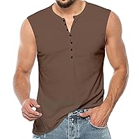 Men's Solid Color Tank Tops Beach Summer Casual Quick Dry T-Shirt Lightweight Breathable Comfy Sleeveless Henley Shirt