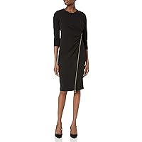 Calvin Klein Women's Diagonal Zipper Round Neck 3/4 Sleeve Sheath Dress