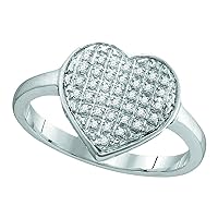 The Diamond Deal 10kt White Gold Womens Round Diamond Heart Cluster Ring 1/10 Cttw