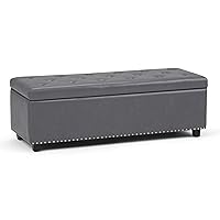 SIMPLIHOME Hamilton 48 inch Wide Rectangle Lift Top Storage Ottoman in Upholstered Stone Grey Tufted Faux Leather with Large Storage Space for the Living Room, Entryway, Bedroom, Transitional