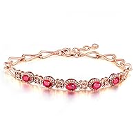 Natural Ruby Gemstone 14K Rose Gold Diamond Bracelet 7