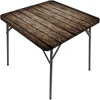 Wood Square Fitted Tablecloth, Wood Style Texture, Elastic Edge, Can Wipe Indoor/Outdoor Dining Table Cover, Fit for 24