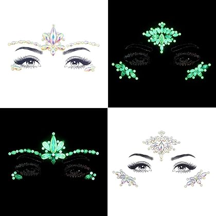 Noctilucent Face Gems Luminous Temporary Tattoo Stickers Acrylic Crystal Glitter Stickers Waterproof Face Jewels Rainbow Tears Rhinestone for Party, Rave Festival, Dress-up of ZLXIN(8 Pcs A Set)