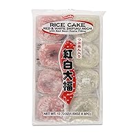 Red and White Daifuku Mochi Rice Cake | Delight with Maltose, Glutinous Rice, Red Bean Filling | Perfect for Asian Snacking and Desserts | 12.72oz, (Pack of 1)