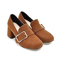Pumps for Women Flexible Closed Square Toe Chunky Mid Heel Penny Loafers Outdoor Slip On Working Shoes
