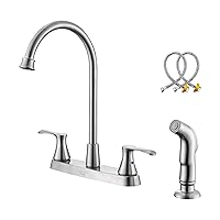 Kitchen Faucet with Side Sprayer, Brushed Nickel 2-Handle Faucet for 4 Holes Kitchen Sink