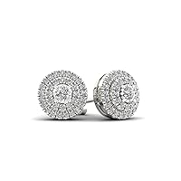 Sterling Silver 1/4ct TW Diamond Double Halo Stud Earrings (I-J, I2)