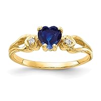 Solid 14k Yellow Gold 5mm Heart Sapphire Blue September Gemstone VS Diamond Engagement Ring (.02 cttw.)
