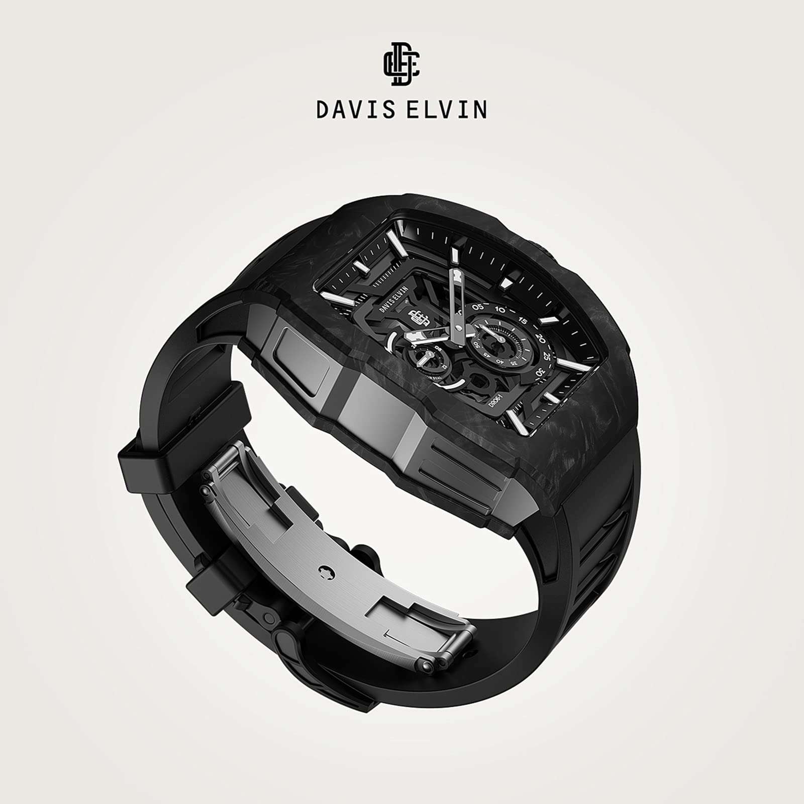DAVIS ELVIN Tonneau Design Fashion Wrist Watch Carbon Fiber Automatic Movement Mechanical Watch Men's Wristwatch Birthday Gift Big Surprise for Men-DR06-1