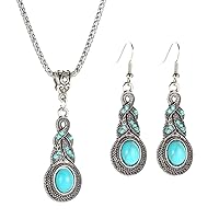 Western Jewelry For Women Green Earrings Irish Dangle Drop Shaped Boho Turquoise Emerald Necklace and Earrings set St. Patrick's Day, M, Metal, Turquoise