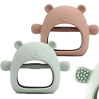 2 Packs Baby Teething Toy Silicone Bear Teething Mitten for Babies Over 3 Months Anti Dropping Wrist Hand Teethers Baby Chew Toys for Sucking Needs, BPA Free