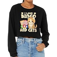 Bingo Themed Cropped Long Sleeve T-Shirt - Cute Cat Women's T-Shirt - Themed Long Sleeve Tee