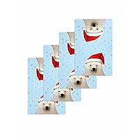 Christmas Bear Kitchen Towels Set of 4, Waffle Microfiber Towels Cleaning, Xmas Winter Snowflake Blue Absorbent Dish Towels Cloths Decorative Hand Towels for Bathroom 16x24 Inch
