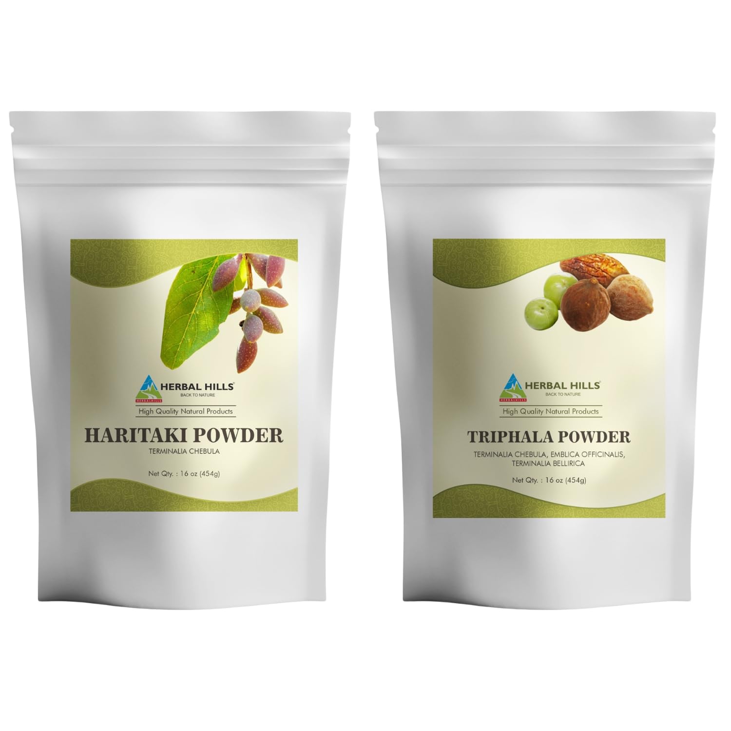 HERBAL HILLS Haritaki Fruit Powder and Triphala Powder Blend of Amla Haritaki and Bibhitaki Pack of 2 Combo