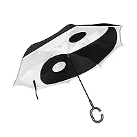 Double Layer Inverted Umbrella Cars Reverse Umbrella Yin Yang Symbol Windproof UV Proof Travel Outdoor Umbrella