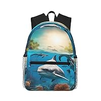 NEZIH Dolphins Sea Turtle Shark Octopus Coral Print Backpack Casual Daypacks Double Shoulder Backpacks For Work Travel Outdoors