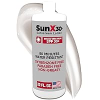 Sun X 30+ SPF Oil Free Sunscreen Lotion (32oz. Bottle) - Free of Parabens, Oxybenzone, & White Cast Properties With Broad Spectrum (UVA/UVB) Protection - Water & Sweat Resistant For Up To 80 Minutes