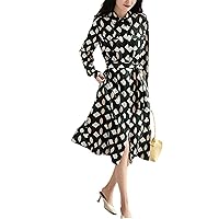 Women's Real Silk Dress,Loose Slim Long Sleeve Summer Office Lady Outfit