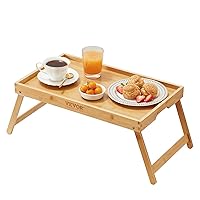 VEVOR Bed Tray Table with Foldable Legs, Bamboo Breakfast Tray for Sofa, Bed, Eating, Snacking, and Working, Folding Serving Laptop Desk Tray, Portable Food Snack Platter for Picnic, 19.7