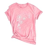 Womens Tops Crew Neck Short Sleeve Summer Fashion Clothes Y2K Going Out 2024 Dandelion Pattern Print Blouse T Shirts
