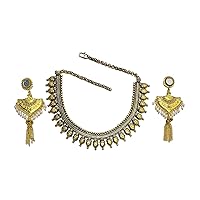 athizay Antique Gold oxidised Necklaces Set Golden Finish Ethnic Choker Festival Women Fashion Jewellery, Medium, Metal, NL976