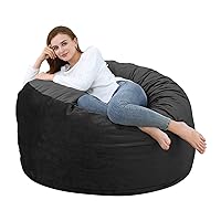 4 Foot Bean Bag Chair Memory Foam Big Bean Bag for Adults Big Sofa with Fluffy Removable Microfiber Cover Black 4'