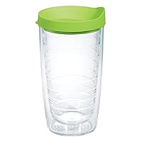 Tervis Clear & Colorful Lidded Made in USA Double Walled Insulated Tumbler Travel Cup Keeps Drinks Cold & Hot, 16oz, Lime Green Lid