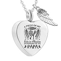 Angel Wing Heart Urn Necklaces for Ashes A PIECE OF MY Dad Mom Daughter Son Papa Cremation Jewelry Keepsake Memorial Pendant for Women Men