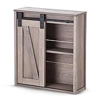 Landia Home Wood Decorative Wall Storage Cabinet, Farmhouse Bathroom Cabinet with Sliding Barn Door, Medicine Cabinet Storge for Kitchen, Bathroom, Living Room, Laundry Room, Grey