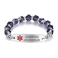 mnmoom 7.5 inch interchangeable Medical id bracelets for Women beade Medical alert bracelets with free engraving