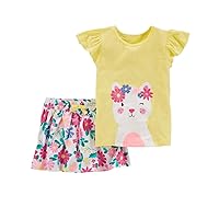 Carters Infant & Toddler Girls Yellow Kitty Cat Baby Outfit Shirt & Skort Skirt