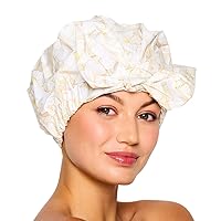 Golden Bloom Reusable Shower Cap & Bath Cap With Travel Pouch, Waterproof and Quick Drying, Non-Slip Silicone with Adjustable Bow Can be Used for Hair Conditioning Treatments