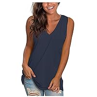 Athletic Tank Tops for Women V Neck Basic Solid Color Casual Loose Fit Summer Sleeveless Shirts Blouses