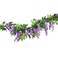 2 Pcs Artificial Flowers 6FT Silk Wisteria Ivy Vines Hanging Flower Greenery Garland for Wedding Party Home Garden Wall Decoration, Purple