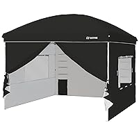 OUTFINE Canopy Tent,Deluxe Dome Gazebo,Outdoor 10x10 Pop Up Canopy with Screen Window Wheeled Bag,Sidewalls with 6 Storge Pockets Canopy Sandbags x4,Tent Stakesx8 (Black)