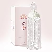 Pregnancy Water Bottle – 32oz & 64oz Hydration Tracker with Milestone Stickers, Covered Straw Lid – Essential Gifts for Expecting Moms, BPA-Free, Includes Storage Sleeve