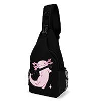 Cartoon Pink Axolotl Printed Crossbody Sling Backpack Multipurpose Chest Bag Daypack for Travel Hiking