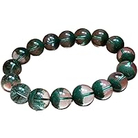 12.5mm Genuine Natural Green Phantom Crystal Clear Round Beads Women Men Bracelet AAAAA