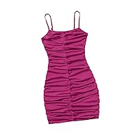 SOLY HUX Girl's Spaghetti Strap Cami Bodycon Mini Dress Summer Sleeveless Ruched Short Slim Pencil Dresses