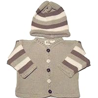 Knitted Crochet Finished Grey Cotton Striped Cardigan Hat Set Size 18-24 Month