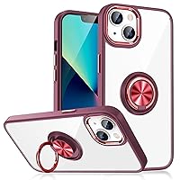 Case for iPhone 13/13 Pro/13 Pro Max, Case Clear with Ring Kickstand, Soft TPU Silicone Bumper Shockproof Drop Protective Cover,Red,13 6.1