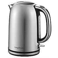 Fast-Boil Electric Tea Kettle, 1.7L Stainless-Steel Water Heater, 1500W, Cordless Matte Black Design with LED, Auto-Shutoff & Anti-Dry Protection, Silver