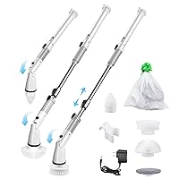 Electric Spin Scrubber with Long Handle, Spin Bathroom Scrubber for Cleaning Bathtub, Tile, Floor, Electric Cleaning Brush with Adjustable Extension Arm, 4 Replaceable Cleaning Heads and Mesh Bag