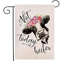 Not Today Heifer Garden Flag Vertical Double Sided, Rustic Cow Farmhouse Flag Yard Outdoor Decoration 12.5 x 18 Inch