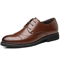 Men's PU Leather Oxfords Block Heel Lace Up Style Burnished Toe Shoes Anti Skid Dress
