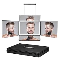 Rechargeable 5 Way Mirror for Hair Cutting, Real Glass Adjustable Trifold Mirror with Light & Telescoping Hooks for Makeup & Styling - Portable DIY Tool to Cut, Trim or Shave Your Head & Neckline