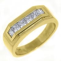 14k Yellow Gold Mens Princess Cut 6-Stone Diamond Ring 1 Carat