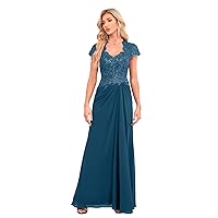 V Neck Bridesmaid Dresses Lace Appliques Beaded Mother of The Bride Dress Chiffon Formal Dress with Pockets UU34