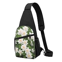 White Flower Sling Bags For Man And Women Crossbody Chest Bag Shoulder Bag For Casual Sport Daypack